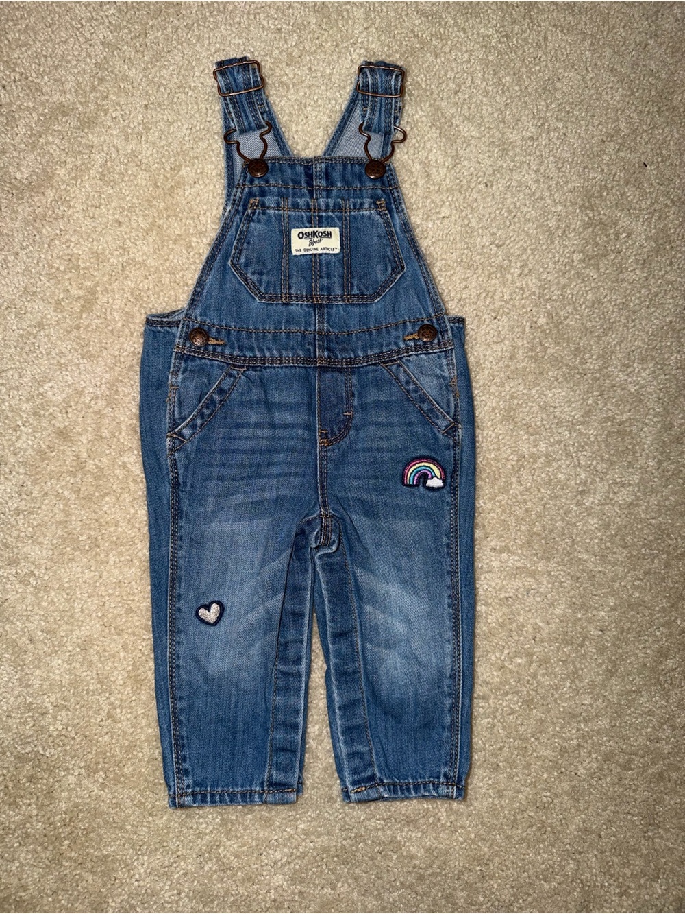 OshKosh B'gosh Denim Overalls with Rainbow & Heart Patches - Blue